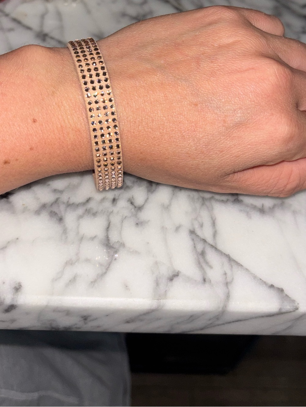 Champagne Crystal Leather Wrap Bracelet Gold Statement